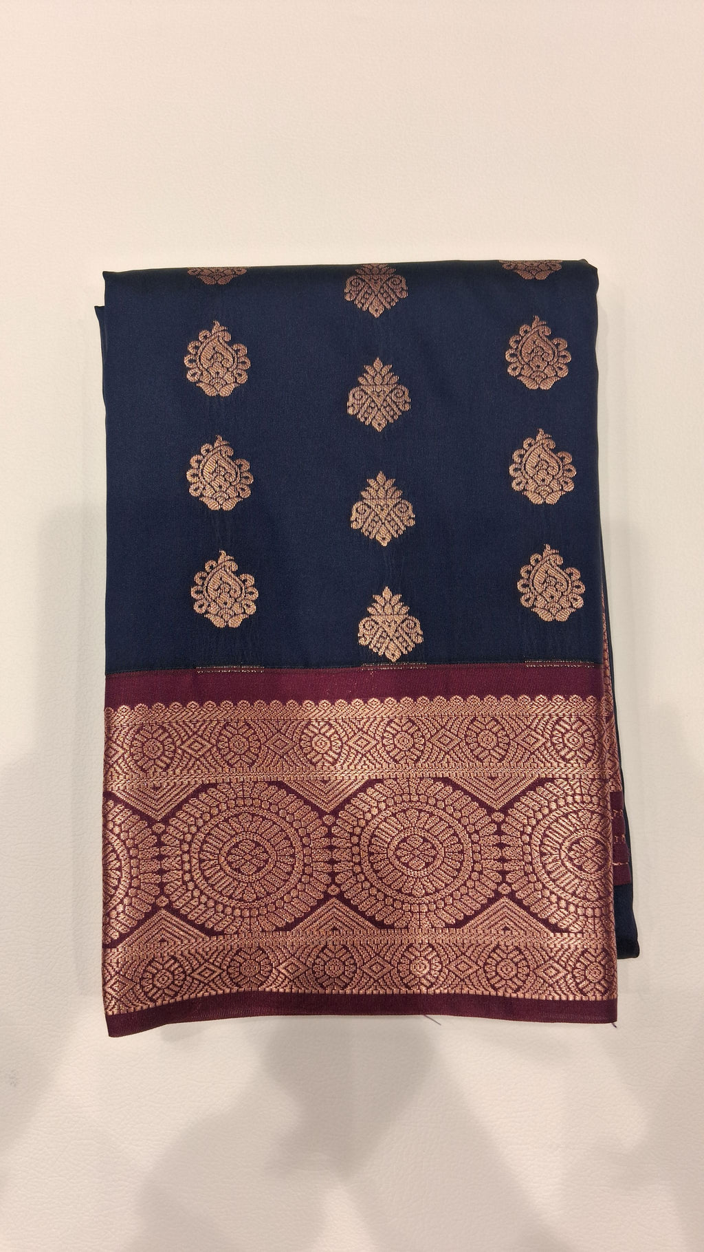 Navy Blue Copper Zari Woven Saree with Maroon Border 6291015
