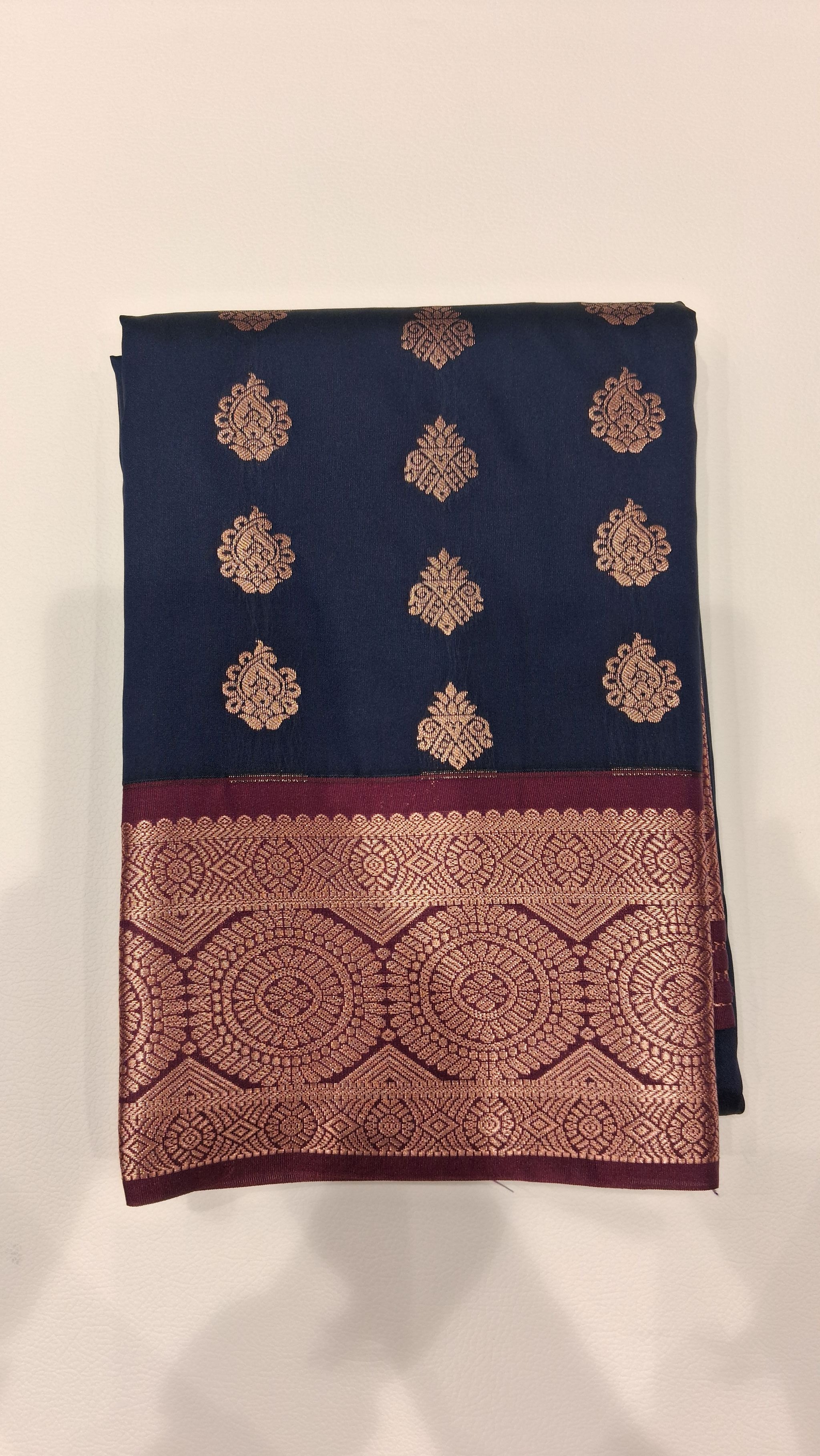 Navy Blue Copper Zari Woven Saree with Maroon Border 6291015