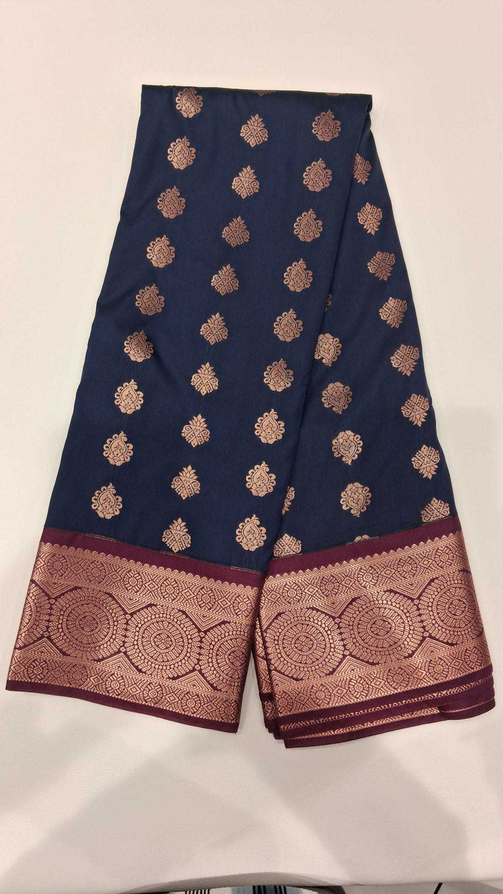 Navy Blue Copper Zari Woven Saree with Maroon Border 6291015