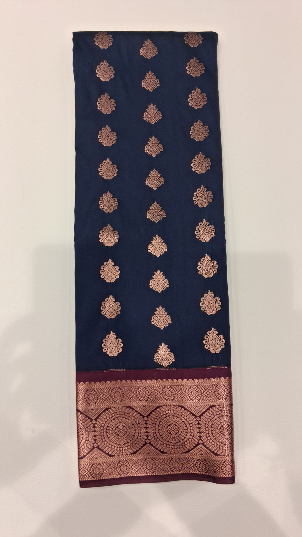 Navy Blue Copper Zari Woven Saree with Maroon Border 6291015