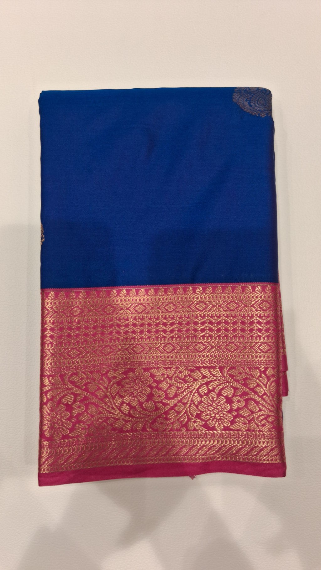 Royal Blue Silk Saree with Pink Zari Border 6168024