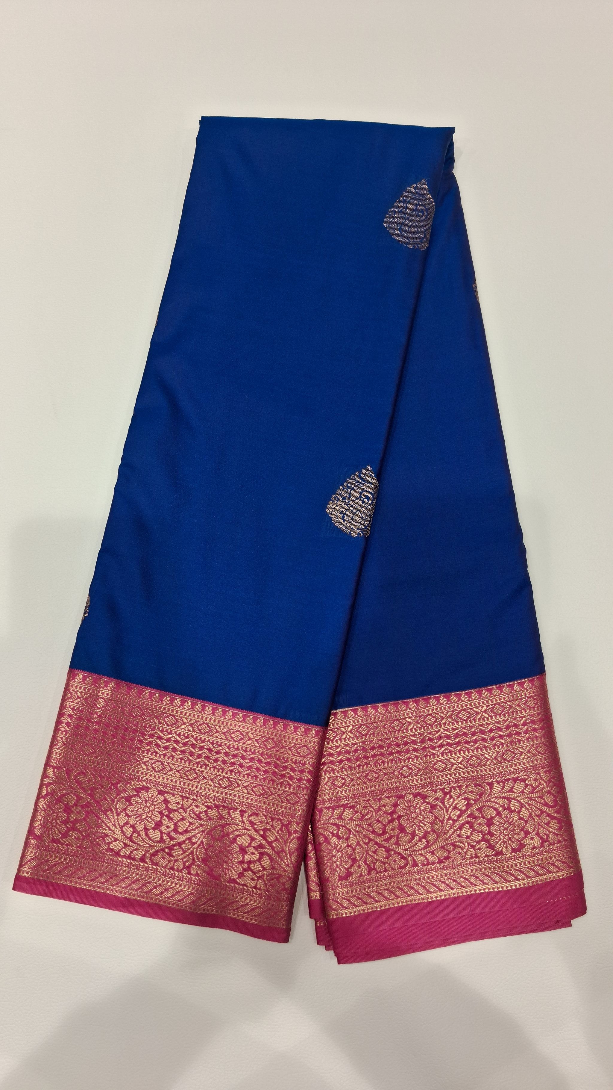 Royal Blue Silk Saree with Pink Zari Border 6168024