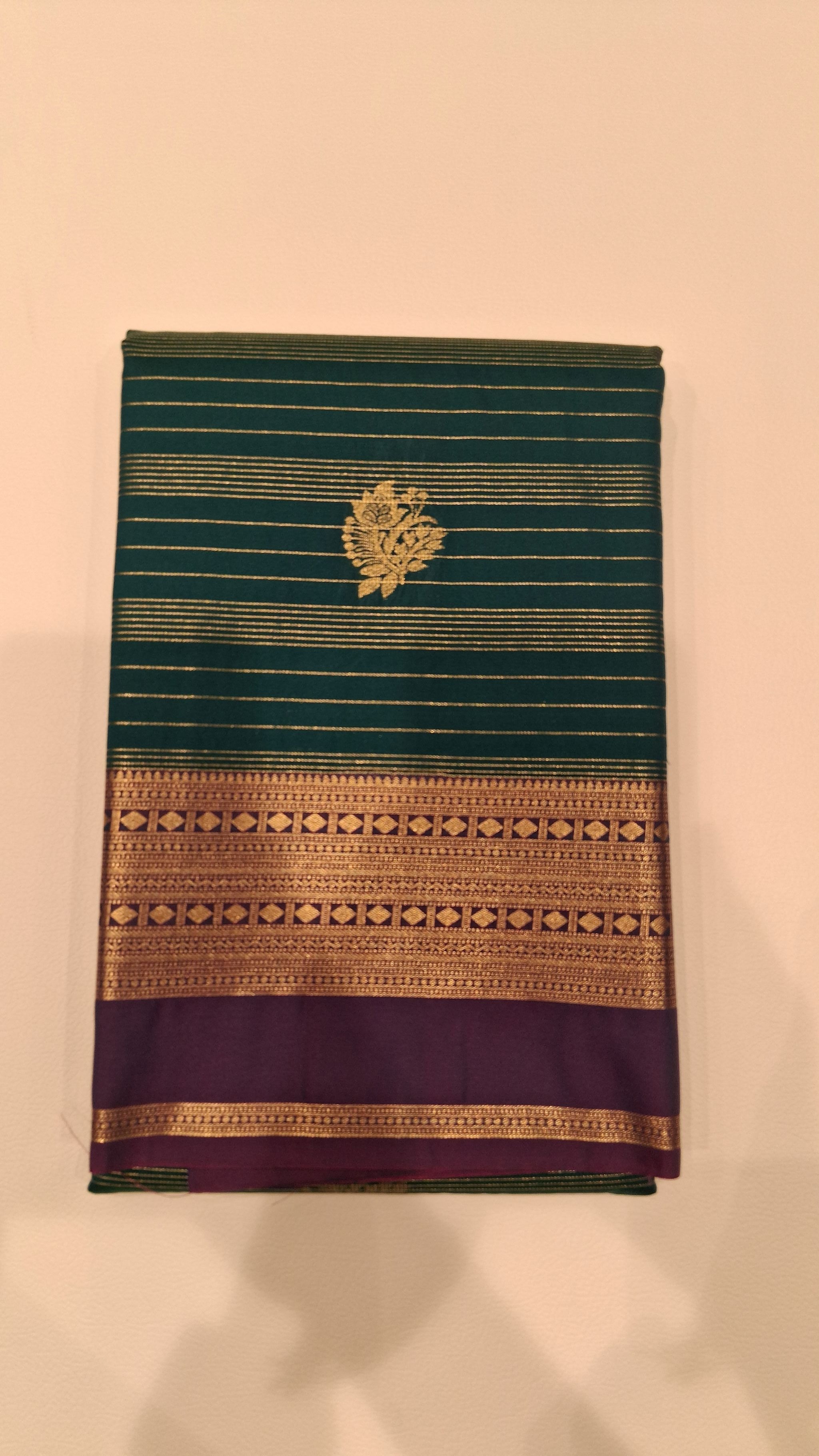 Teal Green Zari Striped Saree with Purple Border 3512004