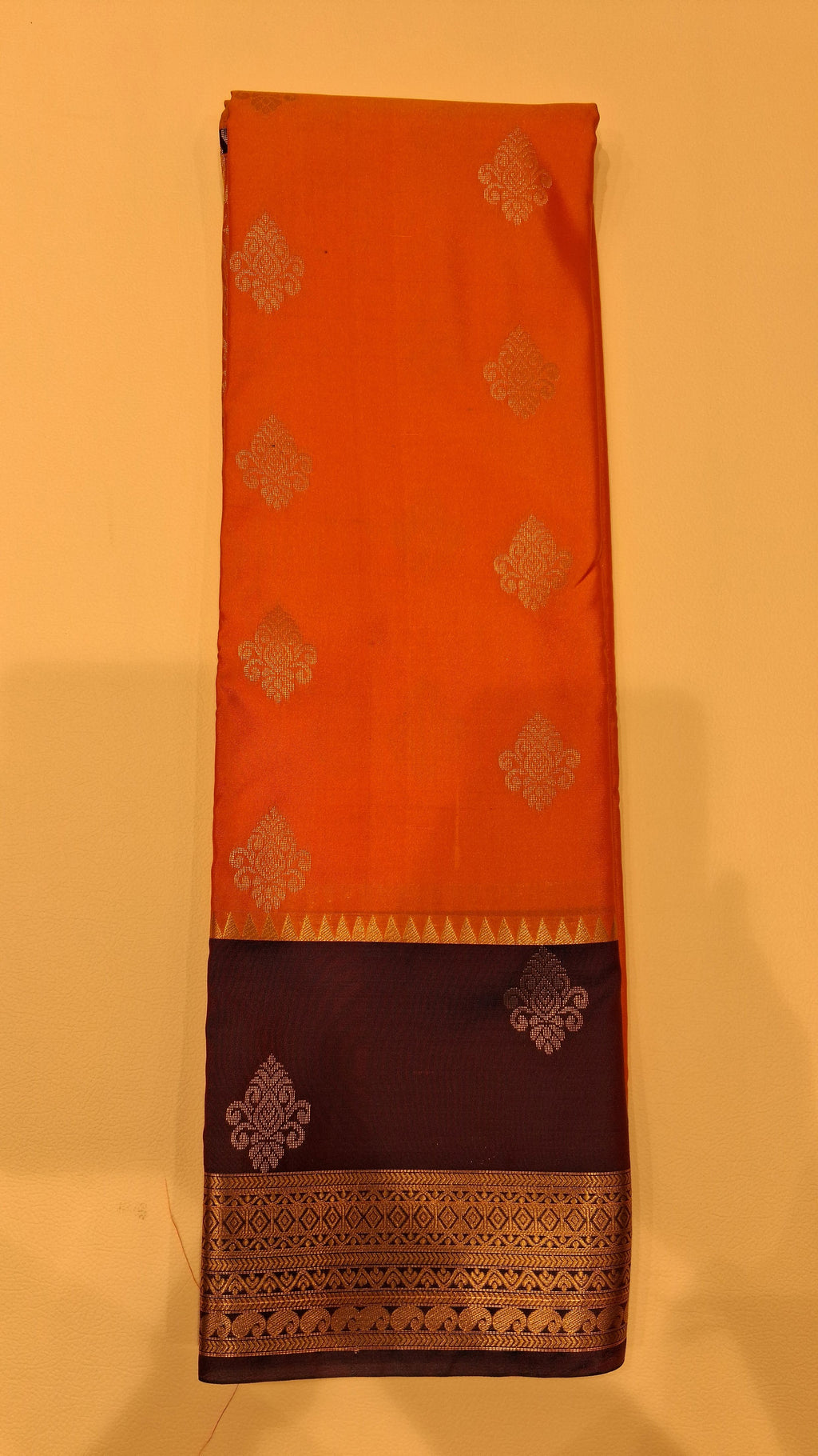 Orange Silk Blend Saree with Navy Blue Zari Border 6308005