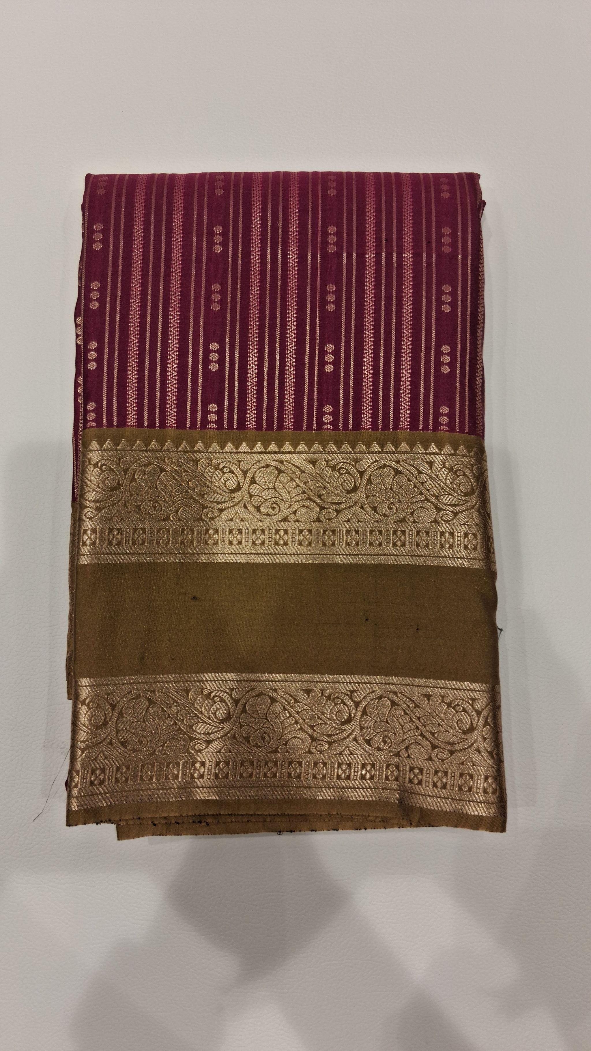 Maroon Zari Striped Saree with Antique Gold Border 3543001