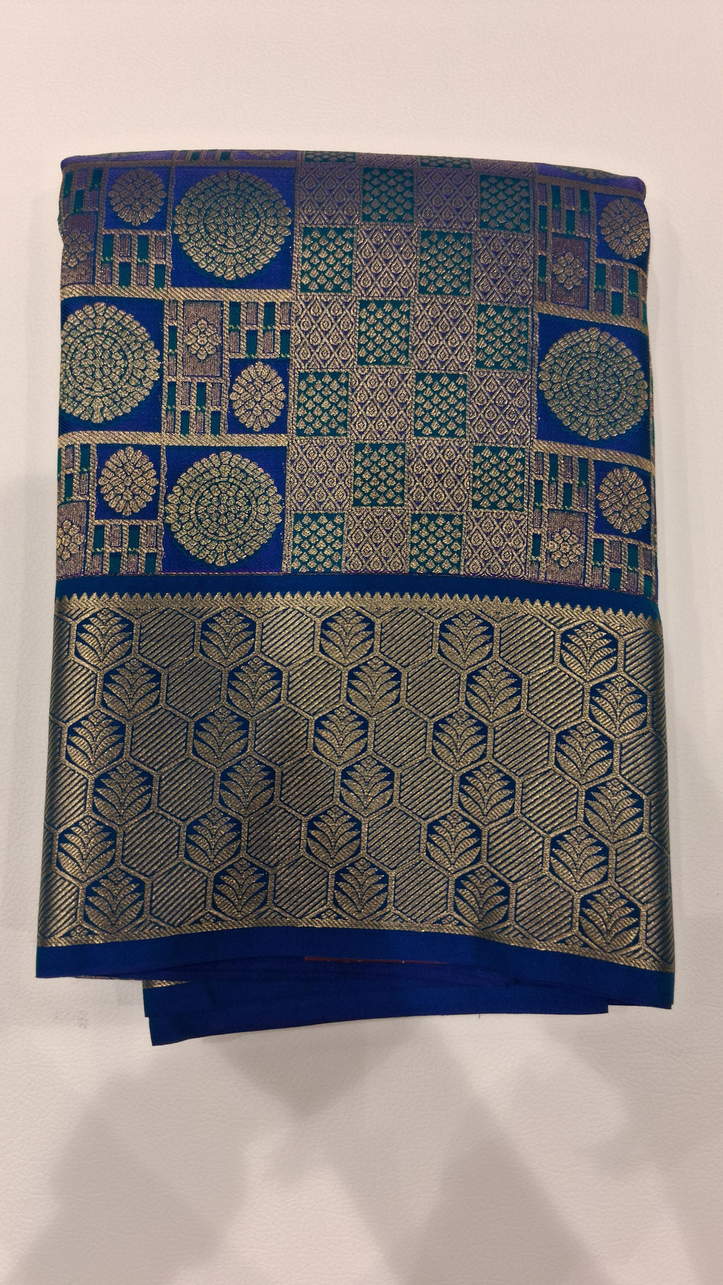 Royal Blue Gold Brocade Saree with Zari Border 5665026