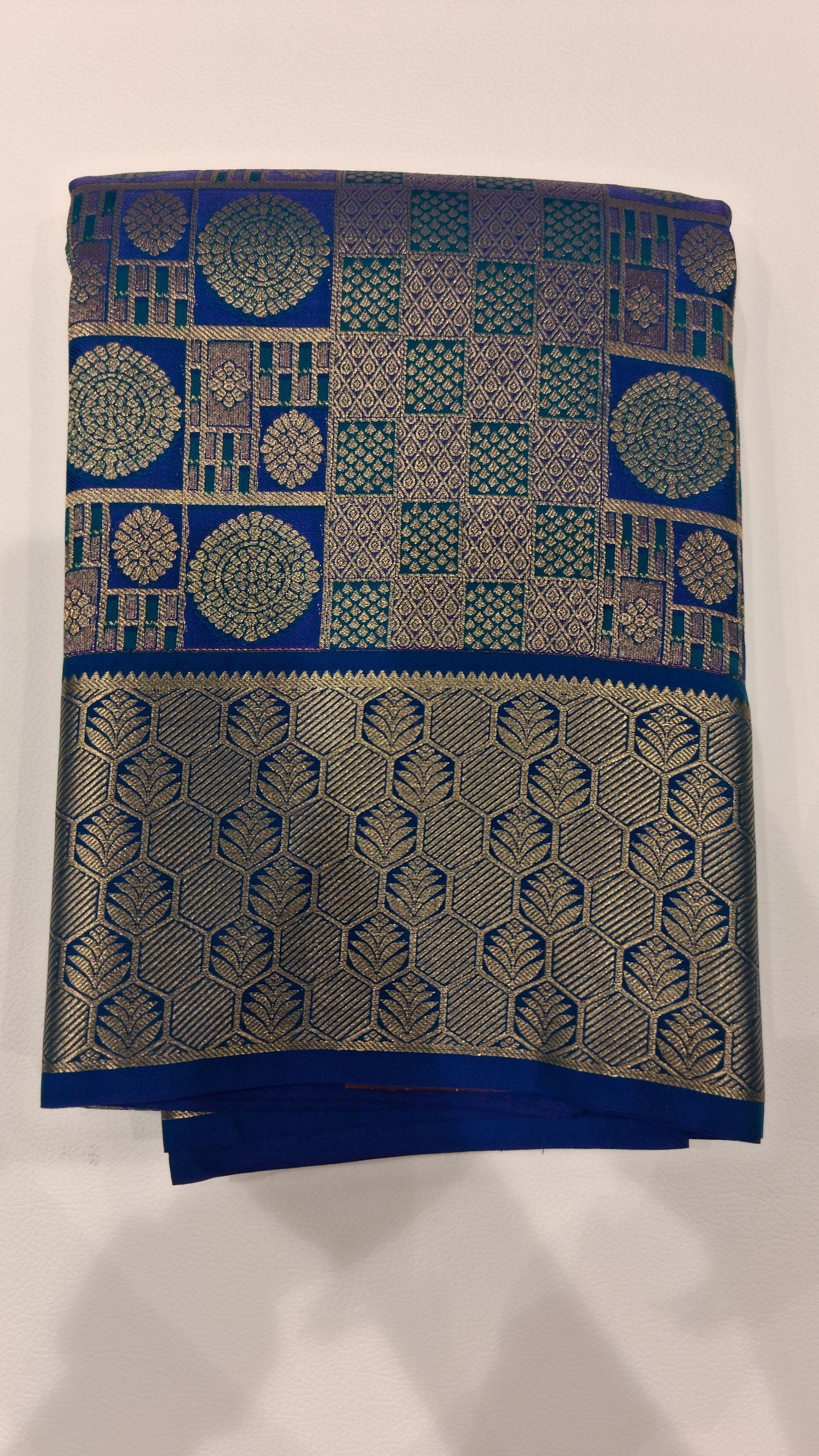 Royal Blue Gold Brocade Saree with Zari Border 5665026
