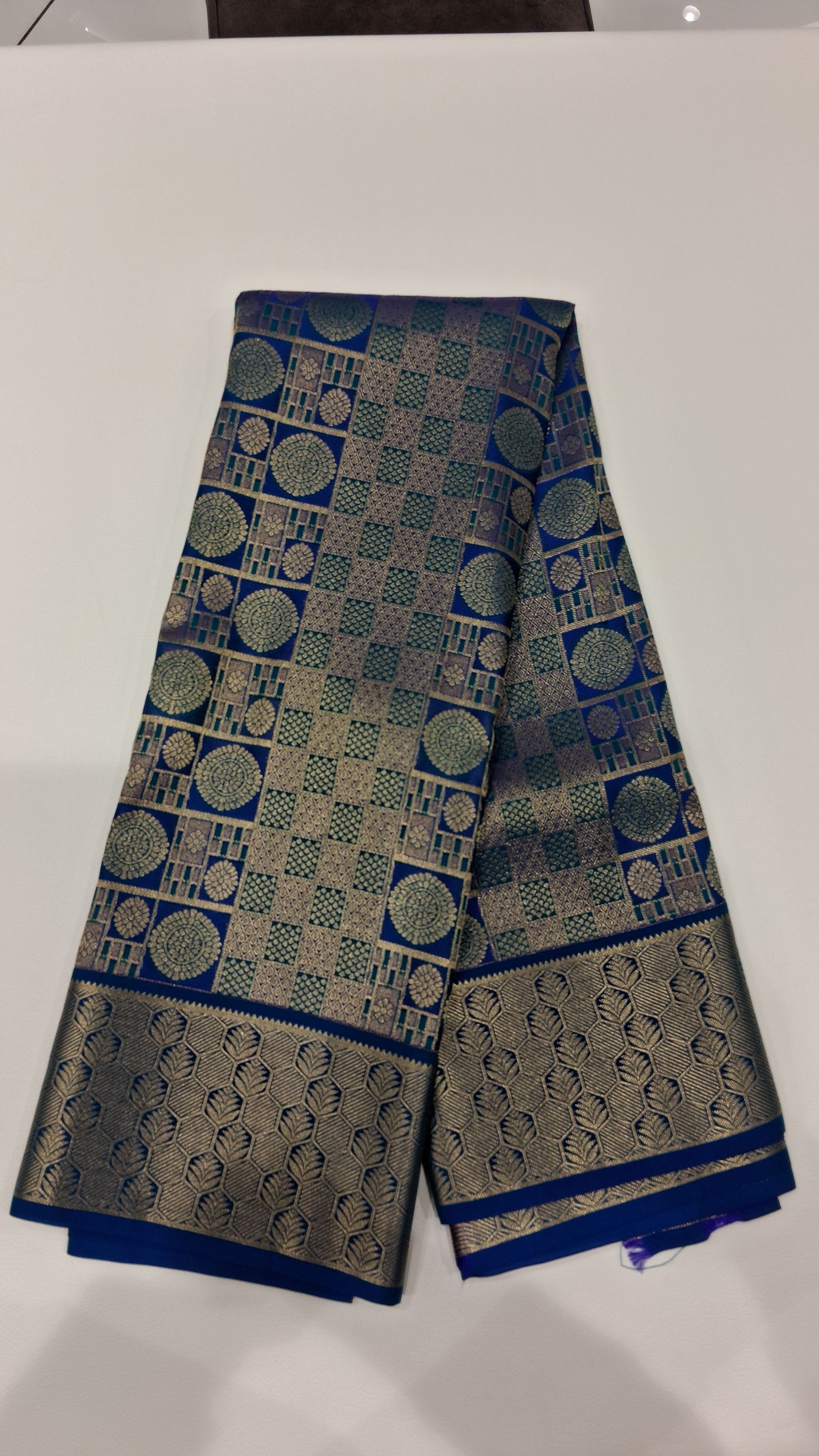 Royal Blue Gold Brocade Saree with Zari Border 5665026