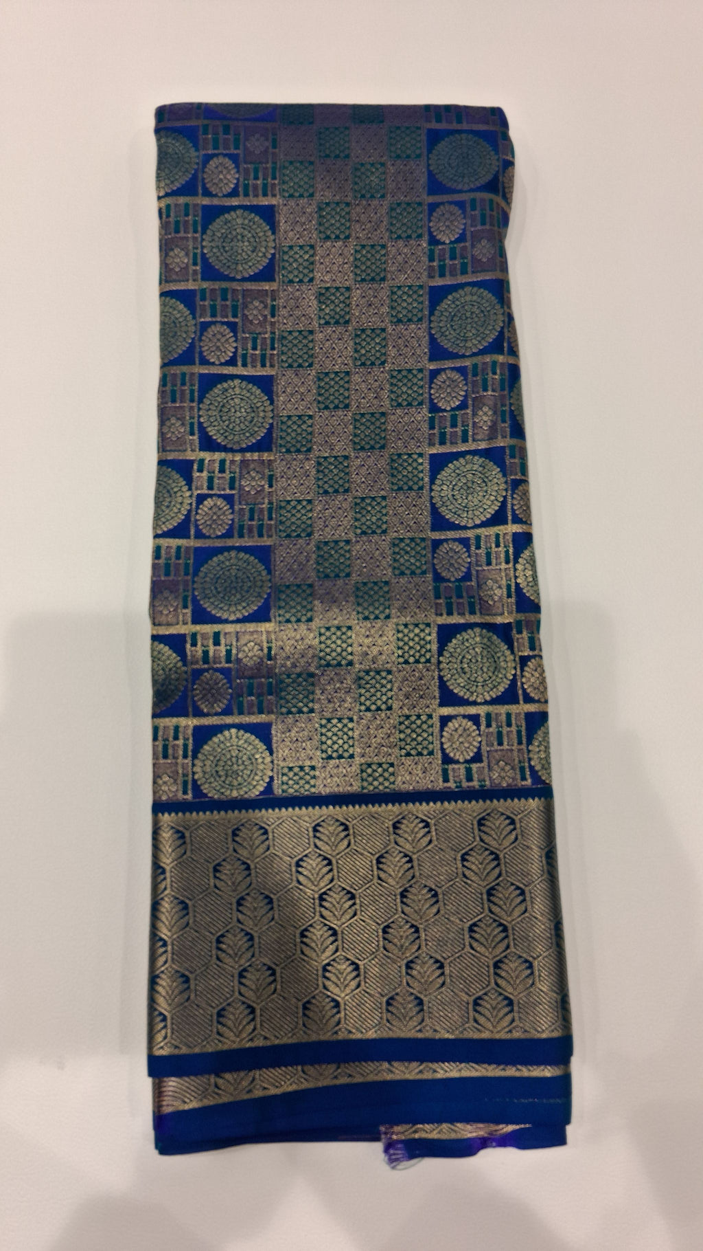Royal Blue Gold Brocade Saree with Zari Border 5665026