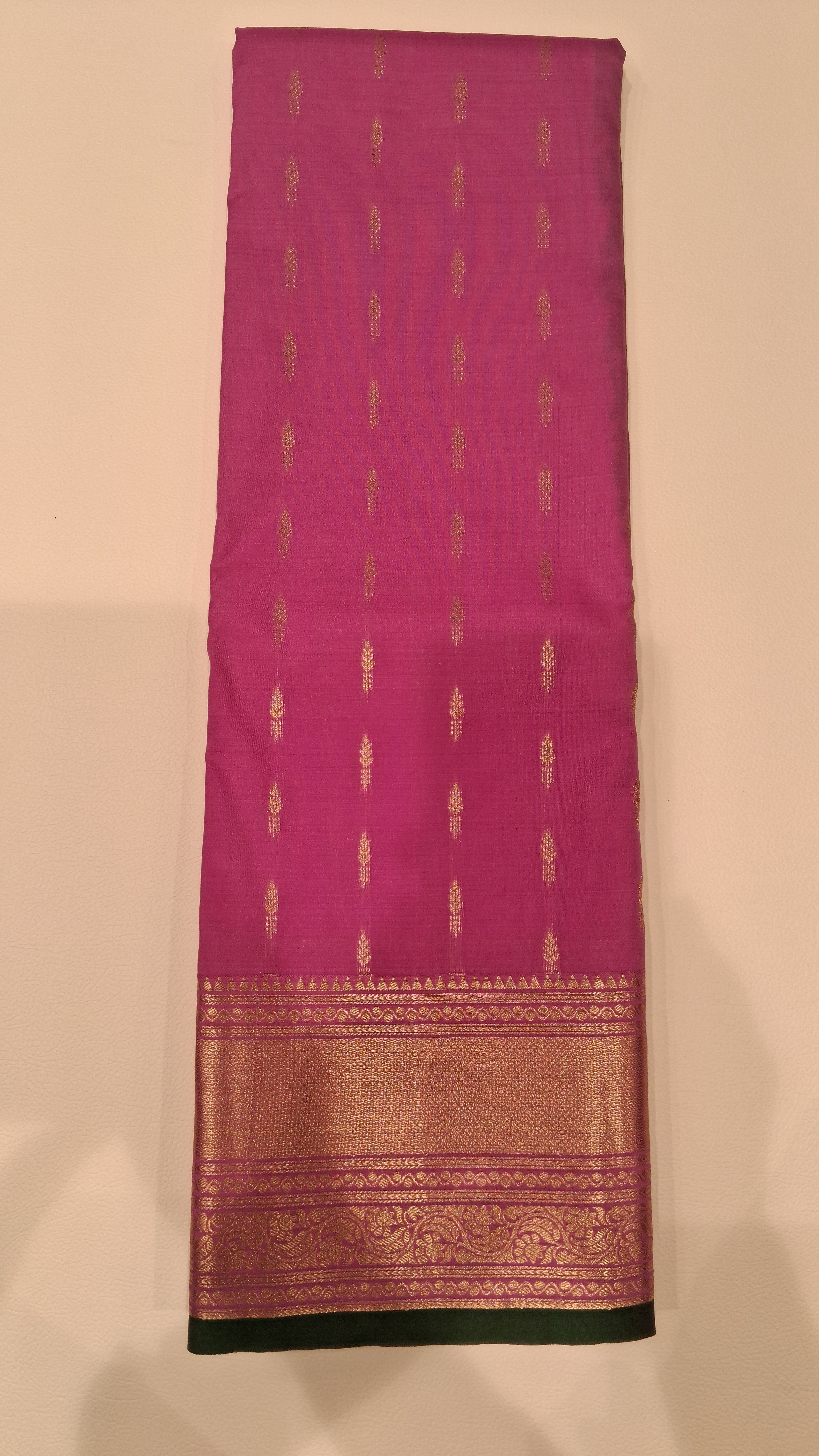 Magenta Pink Silk Saree with Green Zari Border 5979003