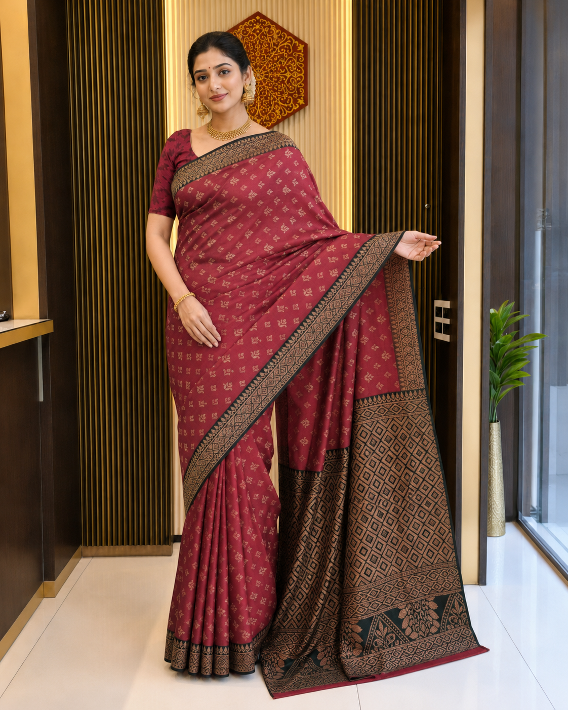 Gulnaar Rose Woven Saree with Green Heritage Border 5034011