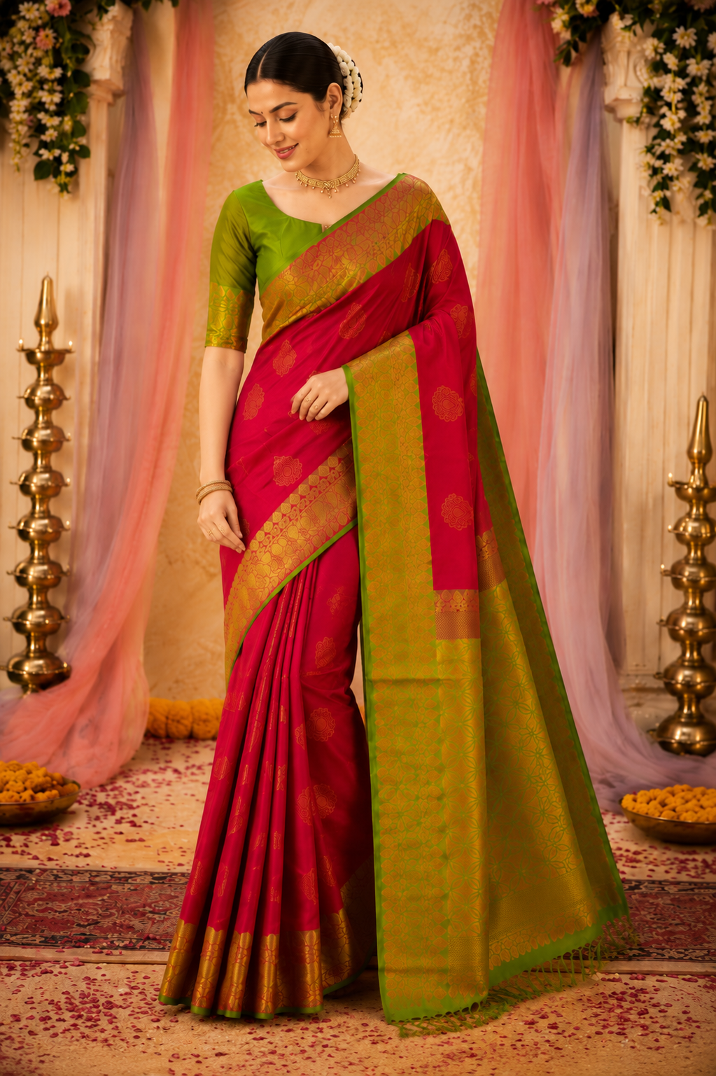Premium Soft Silk Saree – Rani Pink & Parrot Green with Rich Zari Pallu W222068