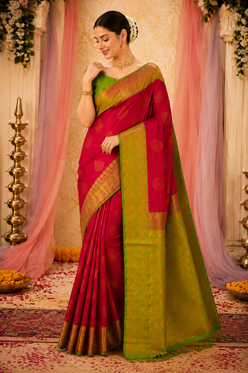 Premium Soft Silk Saree – Rani Pink & Parrot Green with Rich Zari Pallu W222068