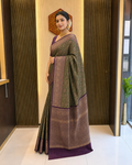 Mehendi Green Silk Saree with Magenta Zari Border 5665012