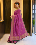 Magenta Pink Silk Saree with Green Zari Border 5979003
