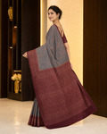 Neelika Slate Blue Floral Woven Saree with Maroon Border 5036015