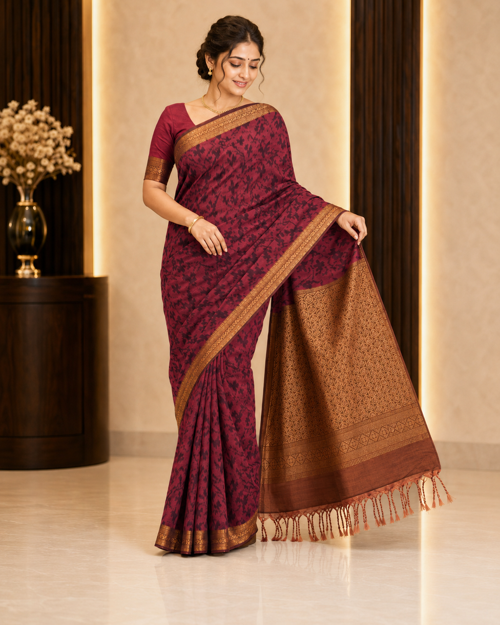 Raaga Bronze Wine Woven Saree with Tassel Pallu 7248003