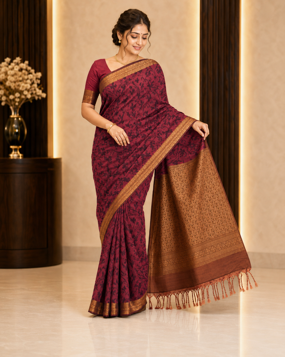 Raaga Bronze Wine Woven Saree with Tassel Pallu 7248003