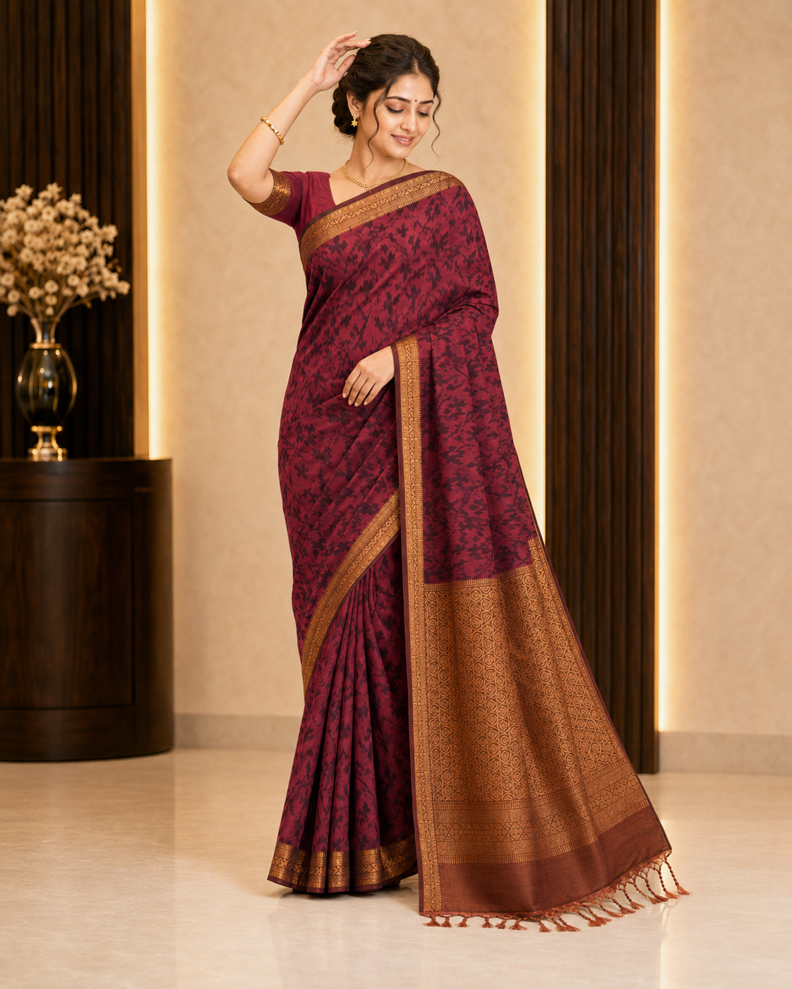 Raaga Bronze Wine Woven Saree with Tassel Pallu 7248003