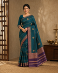 Teal Green Zari Striped Saree with Purple Border 3512004