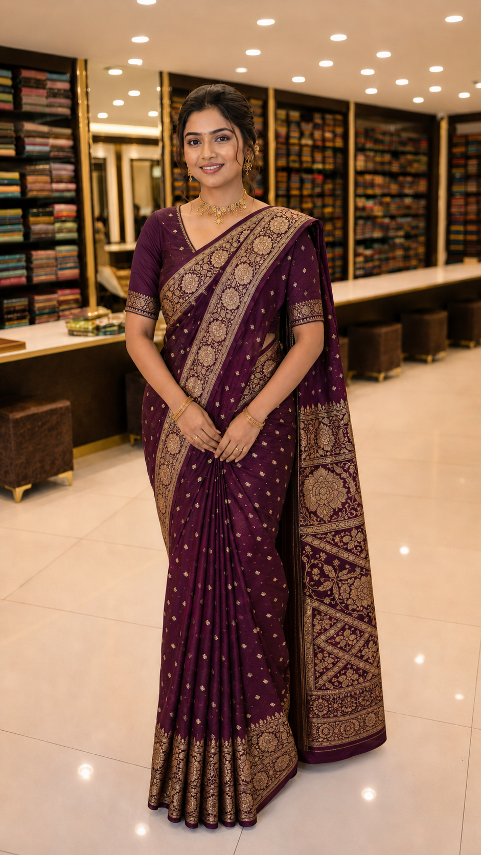 Royal Wine Banarasi Silk Saree with Heavy Brocade Border 6485003