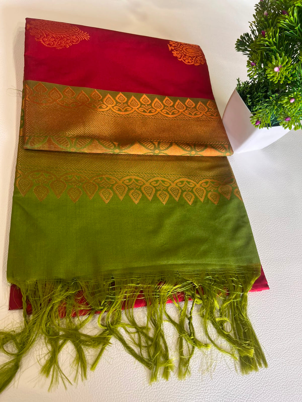 Premium Soft Silk Saree – Rani Pink & Parrot Green with Rich Zari Pallu W222068