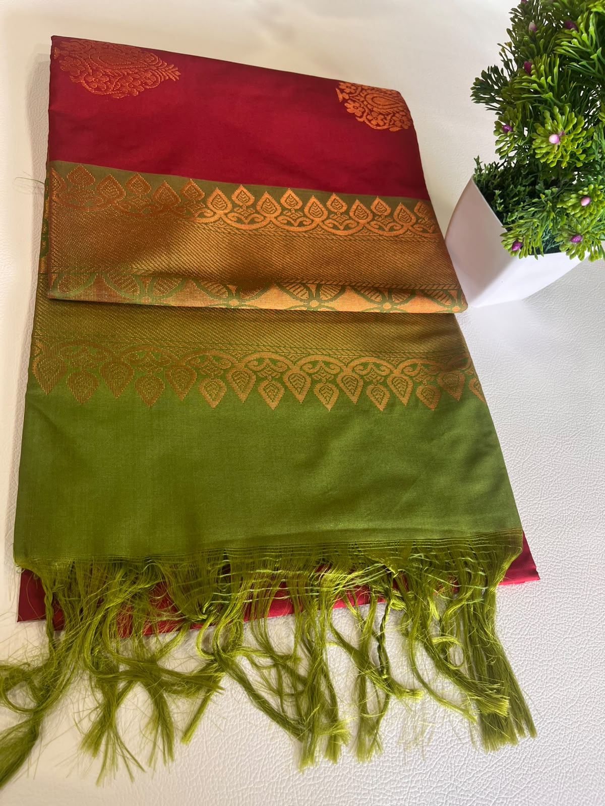 Premium Soft Silk Saree – Rani Pink & Parrot Green with Rich Zari Pallu W222068