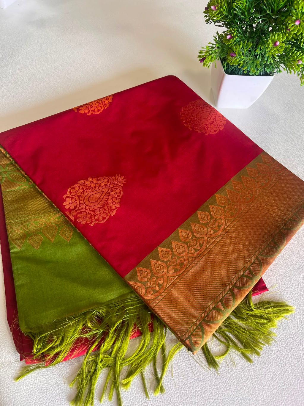 Premium Soft Silk Saree – Rani Pink & Parrot Green with Rich Zari Pallu W222068