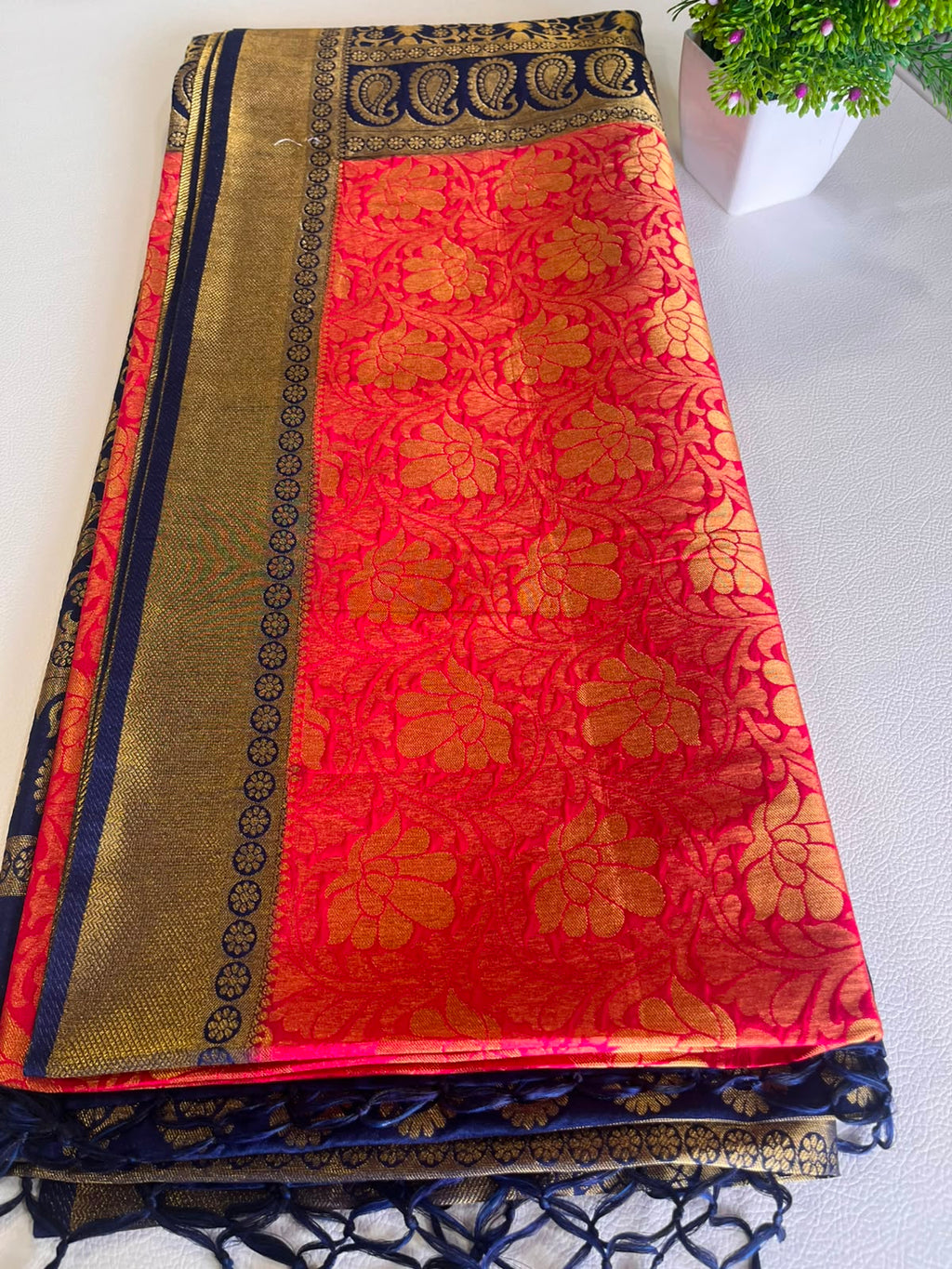Premium Soft Silk Saree – Sky Blue & Navy Blue with Rich Gold Zari Weaving 7599006