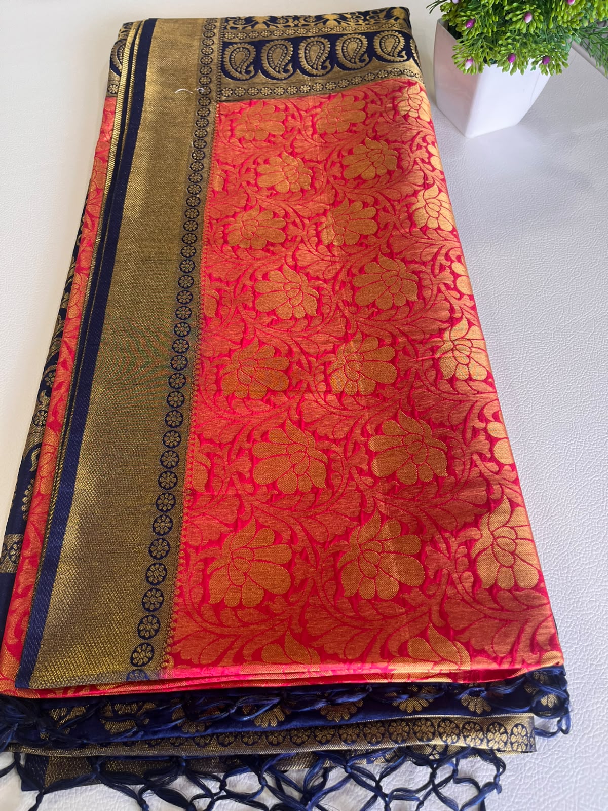 Premium Soft Silk Saree – Sky Blue & Navy Blue with Rich Gold Zari Weaving 7599006