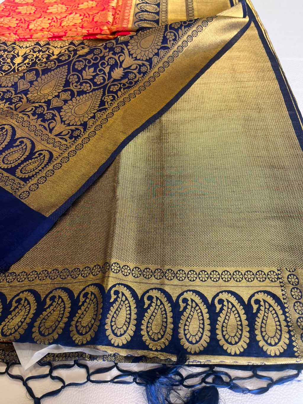 Premium Soft Silk Saree – Sky Blue & Navy Blue with Rich Gold Zari Weaving 7599006