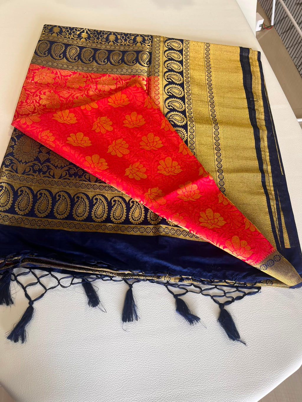 Premium Soft Silk Saree – Sky Blue & Navy Blue with Rich Gold Zari Weaving 7599006