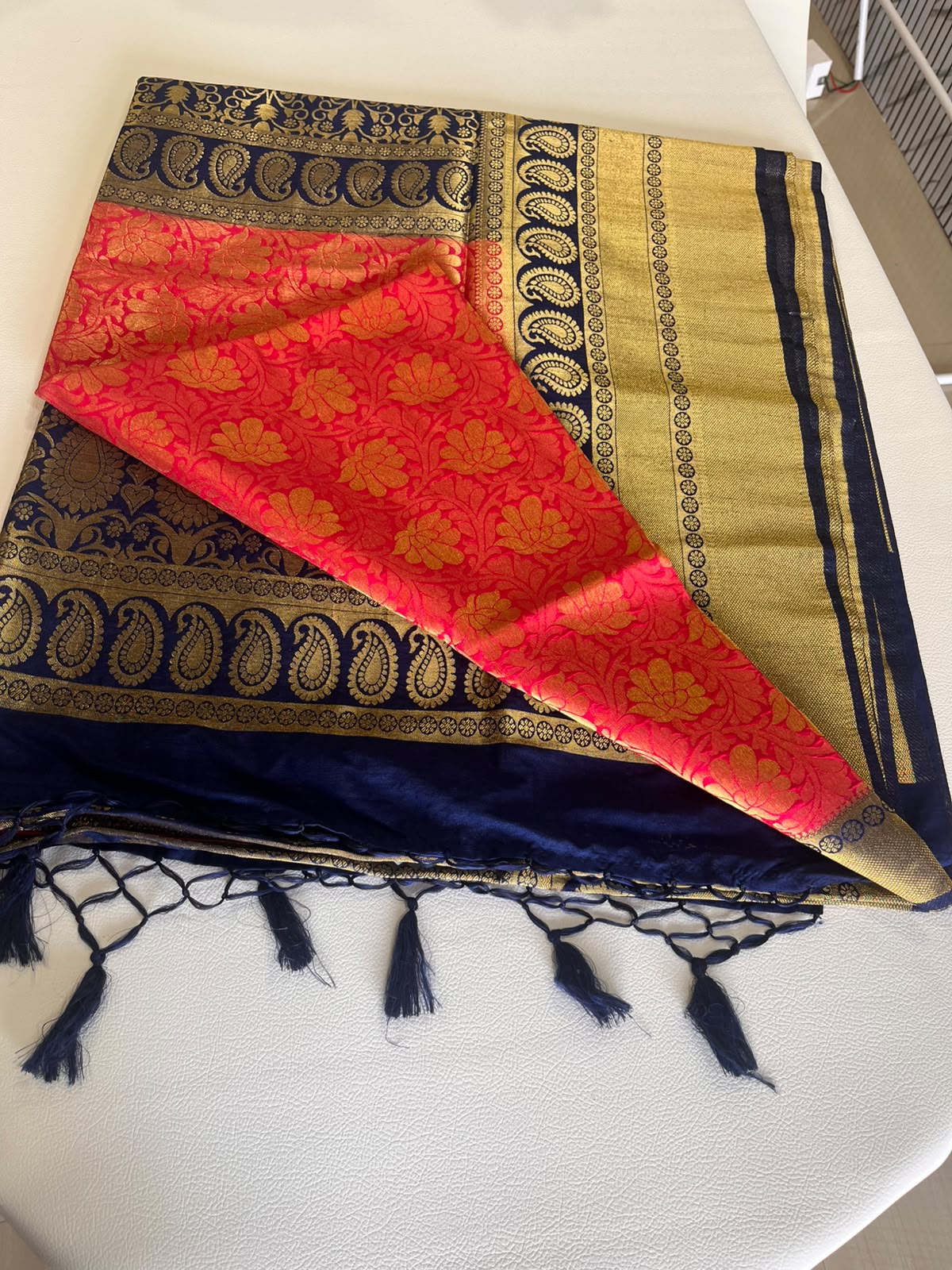 Premium Soft Silk Saree – Sky Blue & Navy Blue with Rich Gold Zari Weaving 7599006