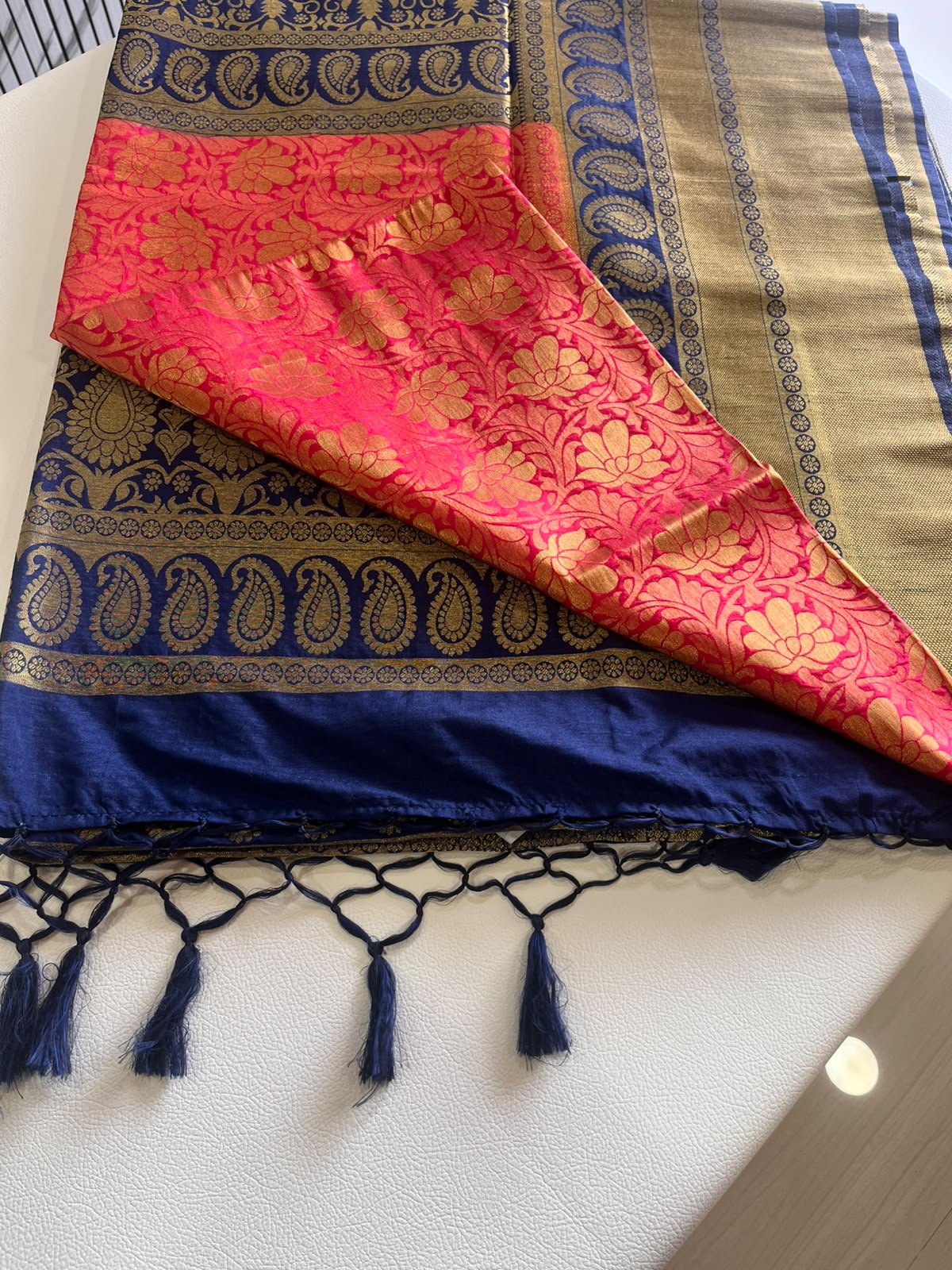 Premium Soft Silk Saree – Sky Blue & Navy Blue with Rich Gold Zari Weaving 7599006