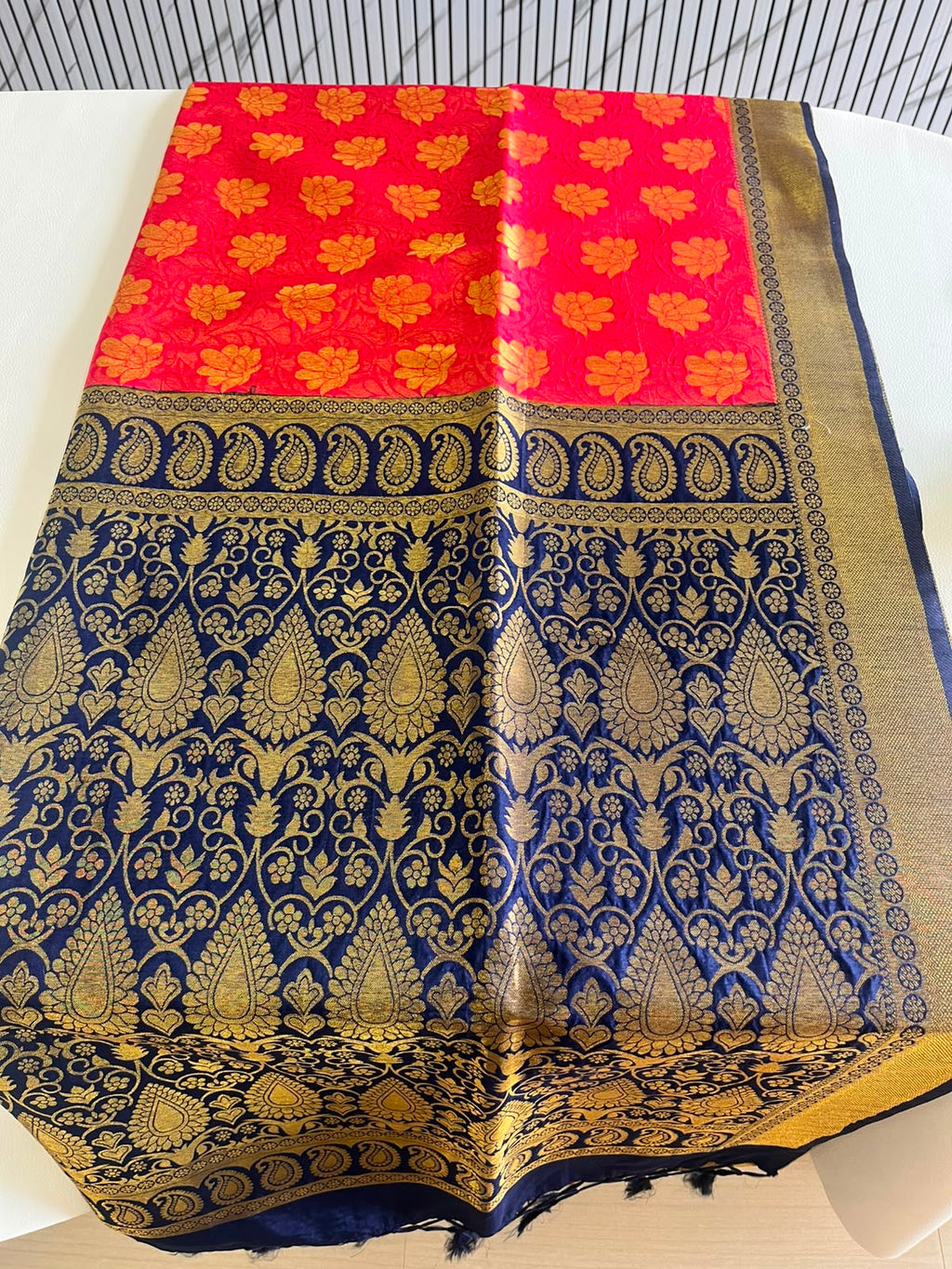 Premium Soft Silk Saree – Sky Blue & Navy Blue with Rich Gold Zari Weaving 7599006