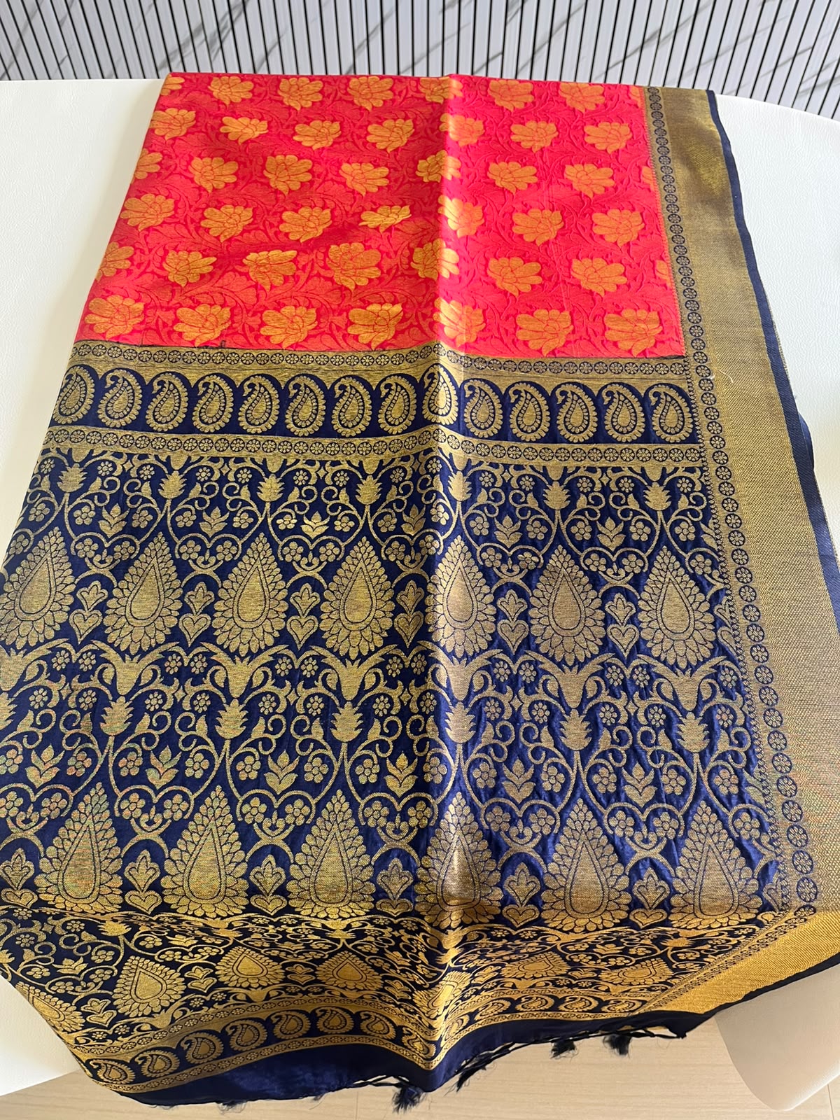 Premium Soft Silk Saree – Sky Blue & Navy Blue with Rich Gold Zari Weaving 7599006