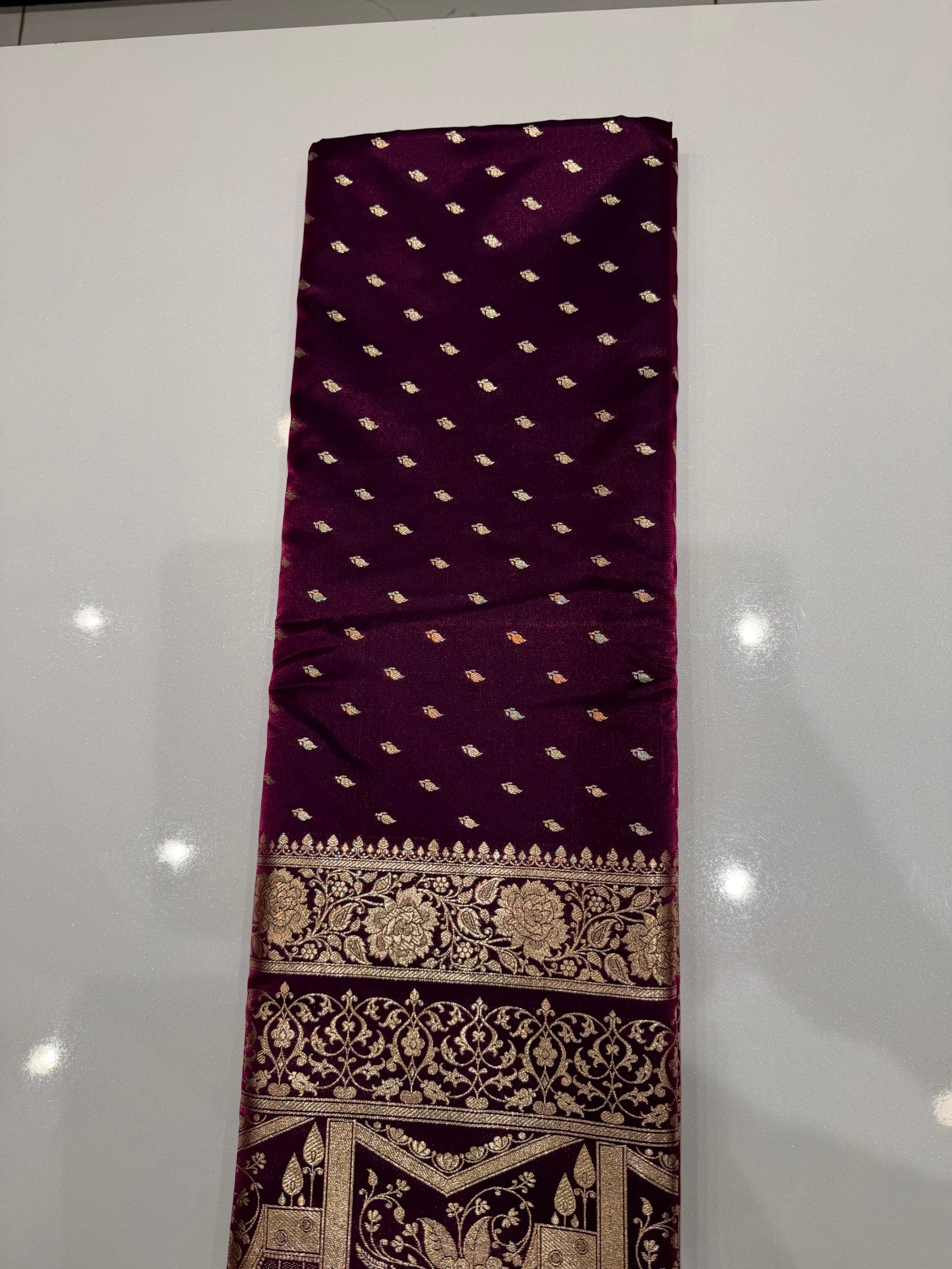 Royal Wine Banarasi Silk Saree with Heavy Brocade Border 6485003