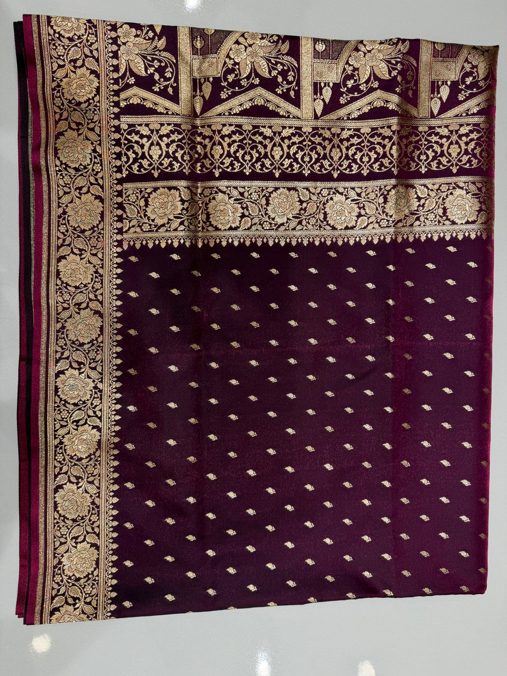 Royal Wine Banarasi Silk Saree with Heavy Brocade Border 6485003